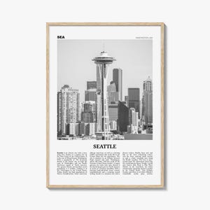 Seattle Poster Print Black and White, Space Needle Photo, Washington Wall Art Decor