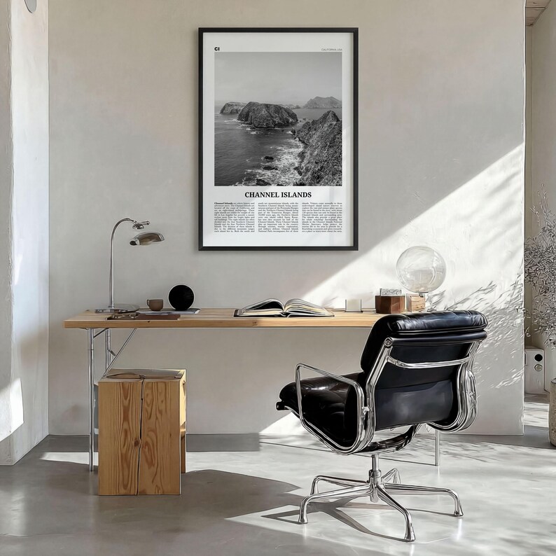 Póster impreso en blanco y negro de las Islas del Canal, arte mural de viajes por California, fotografía de parques nacionales imagen 3