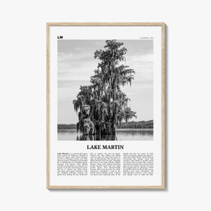 Lake Martin print zwart-wit nr. 2, Lake Martin kunst aan de muur, Lake Martin poster, Lake Martin foto, Lake Martin wanddecoratie, Alabama, VS
