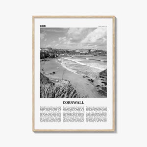 Cornwall Poster Print Black and White, England Travel Wall Art, UK Coastal Decor