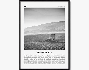 Pismo Beach Poster, Black and White Photo Print, Travel Newspaper Wall Art, Home Decor