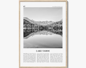 Lake Tahoe Poster Print Black and White, Sierra Nevada Photo, California Travel Wall Art, USA