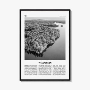Wisconsin Poster, Black and White Photo Print, Travel Newspaper Wall Art, Home Decor image 1