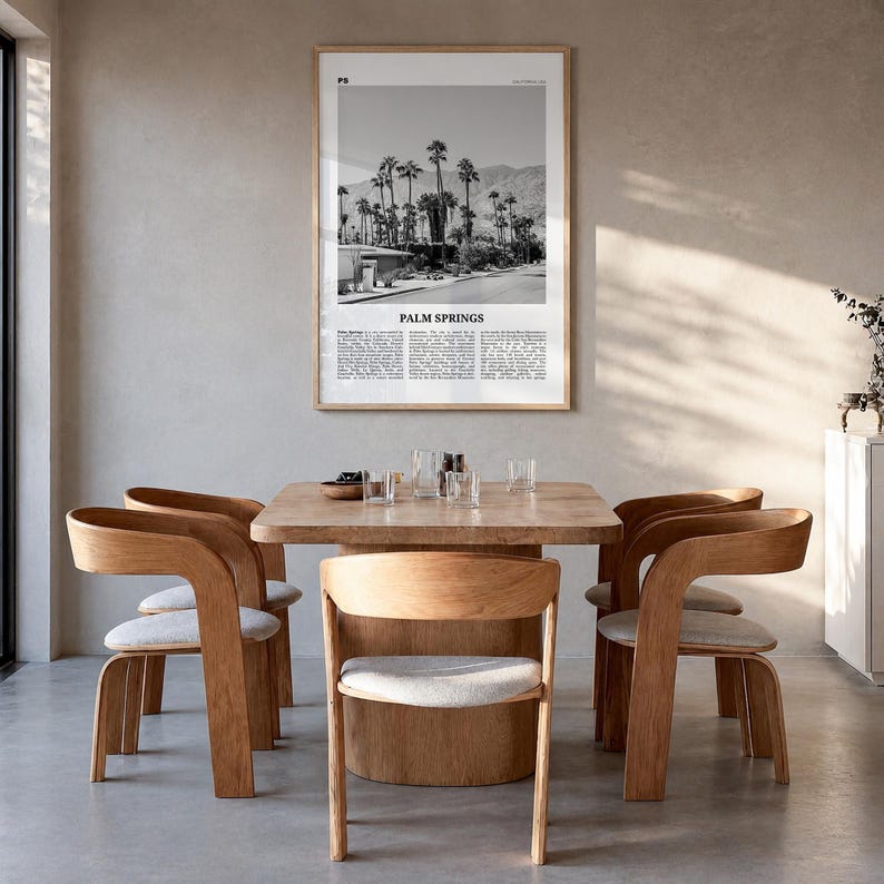 Palm Springs Poster, Black and White Photo Print, Travel Newspaper Wall Art, Home Decor Premium Natural Wood Frame