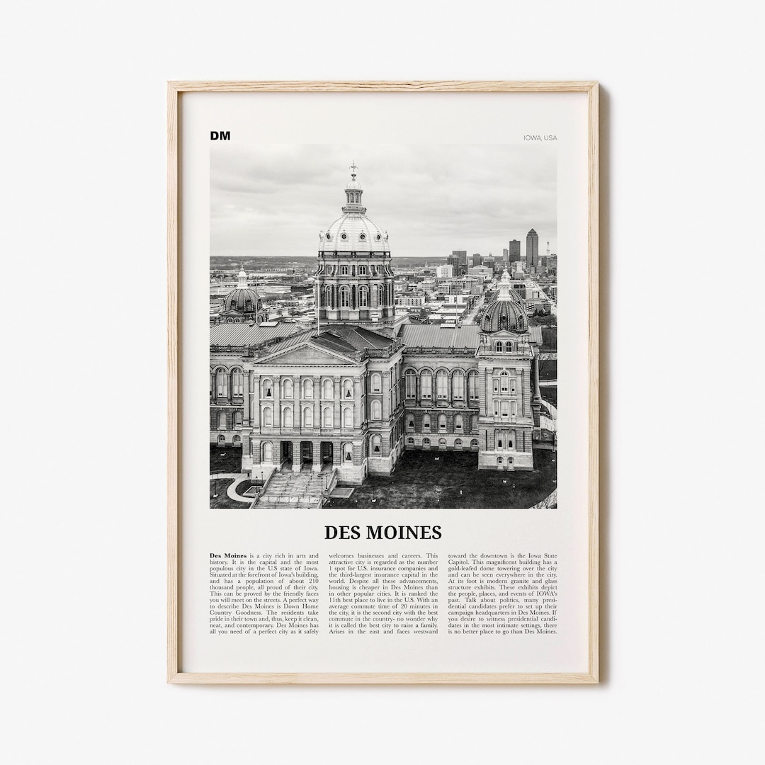 Des Moines Print Black and White No 2, Des Moines Wall Art, Des Moines