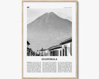 Guatemala Poster Print Black and White, Volcano Photo, Central America Travel Wall Art, Antigua