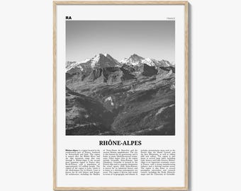 Impresión en blanco y negro de Ródano-Alpes, arte mural de Ródano-Alpes, póster de Ródano-Alpes, fotografía de Ródano-Alpes, decoración de pared de Ródano-Alpes, mapa de Ródano-Alpes