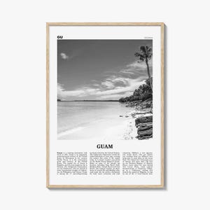 Guam Poster Print Black and White, United States Travel Wall Art, Oceania Coastal Photography