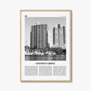 Coconut Grove print zwart-wit, Coconut Grove muurkunst, Coconut Grove poster, Coconut Grove foto, Coconut Grove kaart, Miami, Florida