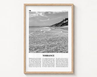 Pôster de Torrance, arte de parede em preto e branco com tema de praia, Califórnia