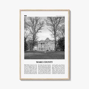 Wake County Print Black and White, Wake County Wall Art, Wake County Poster, Wake County Photo, Wake County Wall Décor, Wake County Map