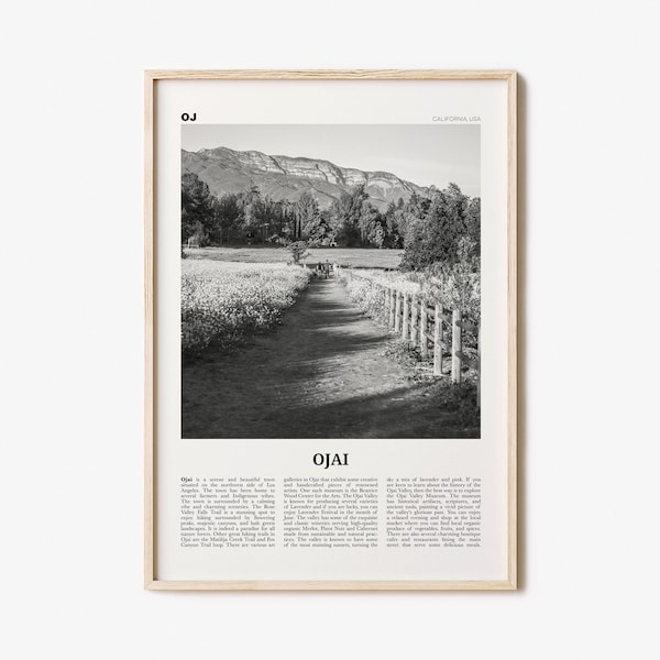 Ojai Print Black and White, Ojai Wall Art, Ojai Poster, Ojai Photo, Ojai Wall Décor, California, USA, United States