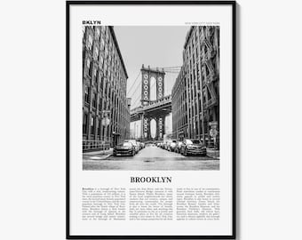 Brooklyn Poster, Black and White Photo Print, Travel Newspaper Wall Art, Home Decor