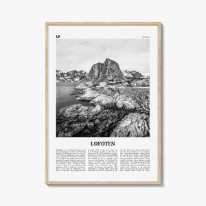 Impresión de Lofoten en blanco y negro, arte de la pared de Lofoten, cartel de Lofoten, foto de Lofoten, decoración de la pared de Lofoten, mapa de Lofoten, Noruega