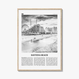 Daytona Beach Print Black and White, Daytona Beach Wall Art, Daytona Beach Poster, Daytona Beach Photo, Daytona Beach Map, Florida, USA