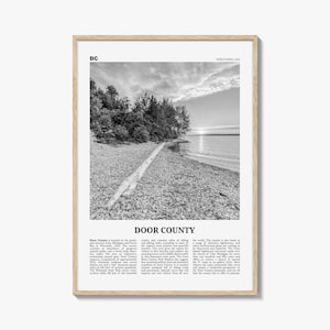 Door County Print Black and White, Door County Wall Art, Door County Poster, Door County Photo, Door County Map, Wisconsin, USA