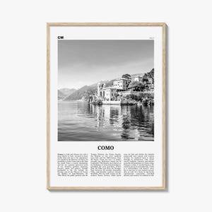 Como Poster Print Black and White, Italy Travel Wall Art, Lake Como Decor