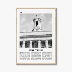 State College Print Black and White, State College Wall Art, State College Poster, State College Photo, Pennsylvania, USA, United States