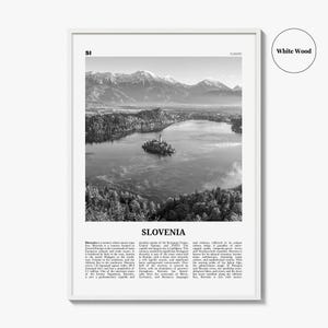 Póster de Eslovenia en blanco y negro, foto del lago Bled, arte mural de viaje por Europa Central imagen 8