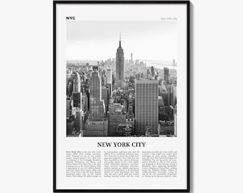 New York City Poster, Black and White Photo Print, Travel Newspaper Wall Art