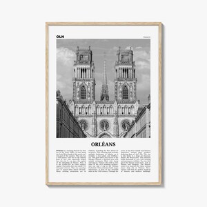 Impresión en blanco y negro de Orleans, arte mural de Orleans, póster de Orleans, fotografía de Orleans, decoración de pared de Orleans, mapa de Orleans, Francia