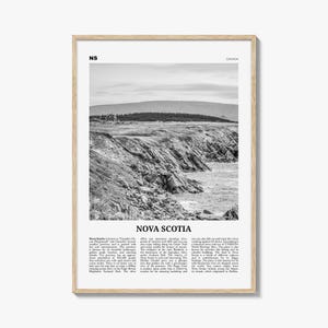 Nova Scotia Poster Print Black and White, Canada Travel Wall Art, Coastal Nature Decor