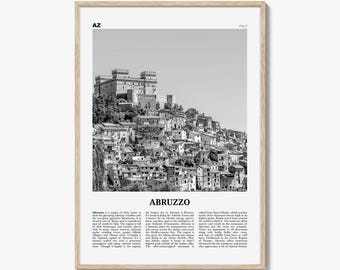 Abruzzo Poster Print Black and White, Italy Travel Wall Art, Mountain Town Photography
