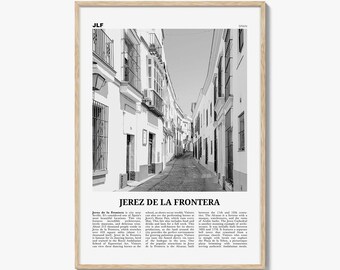 Jerez de la Frontera Impresión Blanco y Negro, Arte de Jerez de la Frontera, Cartel de Jerez de la Frontera, Foto, Decoración, Mapa de Jerez de la Frontera