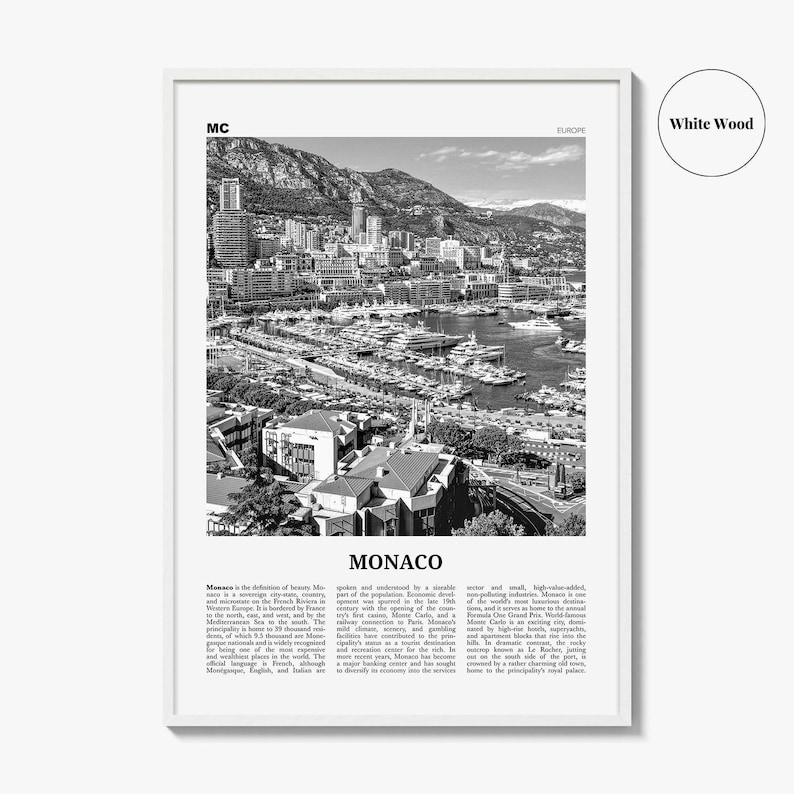 Monaco Poster Print Black and White, Port Hercules Photo, Europe Wall Art image 8