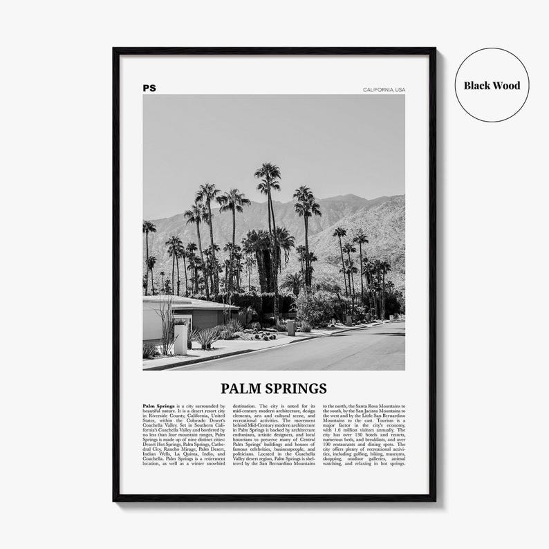 Palm Springs Poster Print Black and White, California Travel Wall Art, Mountain View Decor image 7