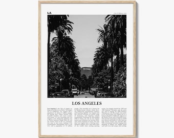 Póster de Los Ángeles en blanco y negro, foto del letrero de Hollywood, arte mural de California