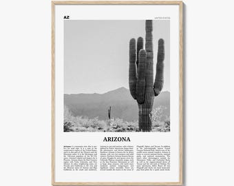 Arizona Poster Print Black and White, Saguaro Cactus Photo, Grand Canyon Wall Art