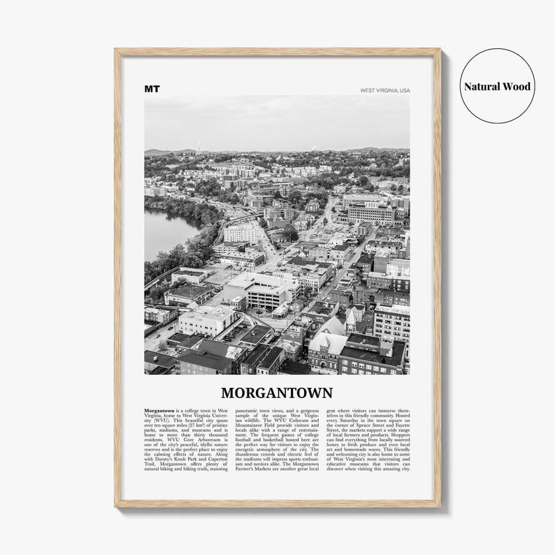 Morgantown Poster Print Black and White, West Virginia Travel Wall Art, USA City Decor image 6