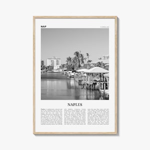 Poster di Napoli in bianco e nero, decorazione murale di viaggio in Florida, decorazione sul lungomare degli Stati Uniti