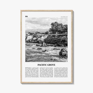 Pacific Grove Print Black and White, Pacific Grove Wall Art, Pacific Grove Poster, Pacific Grove Photo, Pacific Grove Map, California, USA