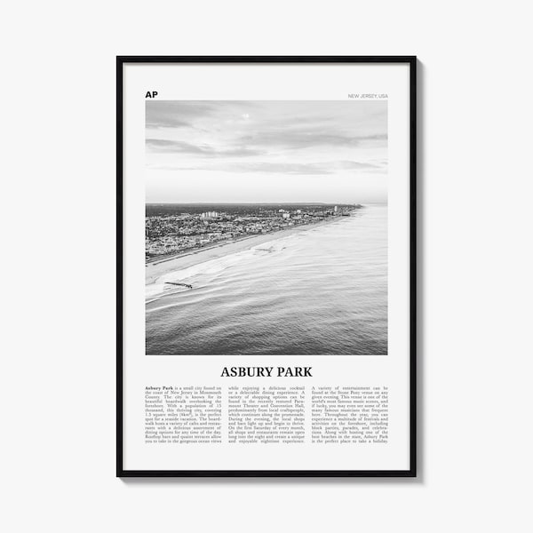 Asbury Park Poster, Black and White Photo Print, Travel Newspaper Wall Art, Home Decor