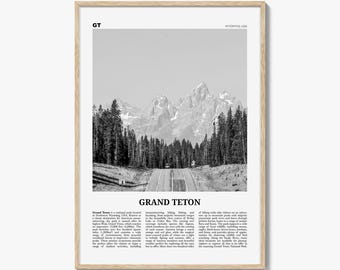 Grand Teton National Park Poster Print Black and White, Grand Teton Mountains Photo, Wyoming Travel Wall Art, National Park Decor