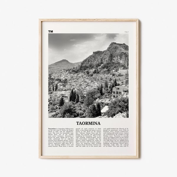 Taormina Print Black and White, Taormina Wall Art, Taormina Poster, Taormina Photo, Taormina Wall Décor, Taormina Map, Italy