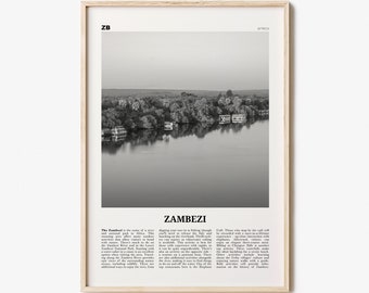 Zambezi Print Black and White, Zambezi Wall Art, Zambezi Poster, Zambezi Photo, Zambezi Wall Décor, Zambezi Map, Africa