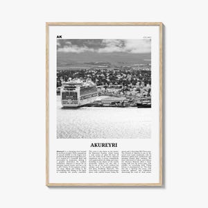 Impressão de Akureyri em preto e branco, arte de parede de Akureyri, pôster de Akureyri, foto de Akureyri, decoração de parede de Akureyri, mapa de Akureyri, Islândia