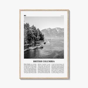 Impressão em preto e branco da Colúmbia Britânica, arte de parede da Colúmbia Britânica, pôster da Colúmbia Britânica, Colúmbia Britânica, Canadá, Victoria, Vancouver