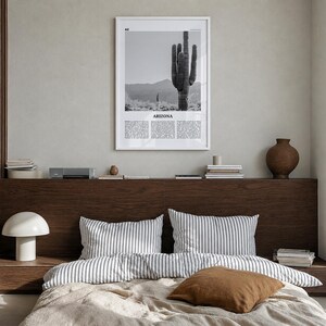 Arizona Poster, Black and White Photo Print, Travel Newspaper Wall Art, Home Decor Premium White Wood Frame