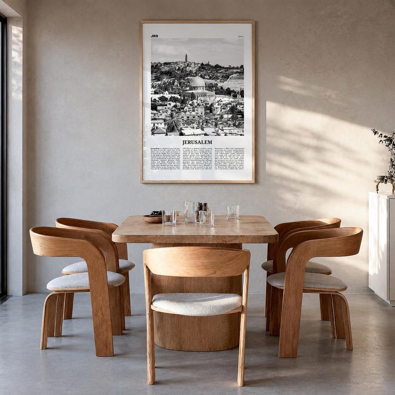 Jerusalem Poster, Black and White Photo Print, Travel Newspaper Wall Art, Home Decor Premium Natural Wood Frame