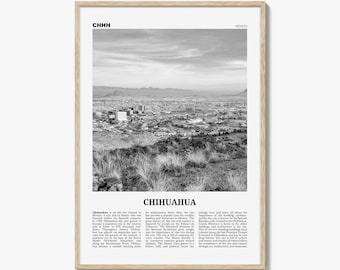 Chihuahuaposter print zwart-wit, Mexico reizen muurkunst, decor fotografische stad