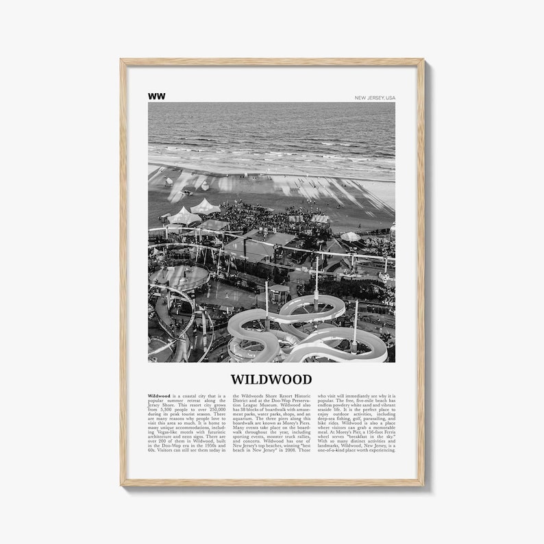 Wildwood Poster Print Black and White, New Jersey Travel Wall Art, Coastal Amusement Decor image 1