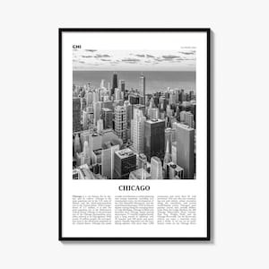 Chicago Poster, Black and White Photo Print, Travel Newspaper Wall Art, Home Decor