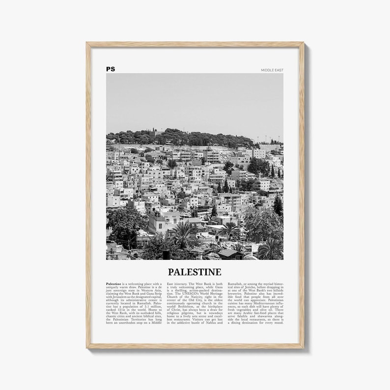 Palestine Poster Print Black and White, Middle East Travel Wall Art, Jerusalem Photography image 1