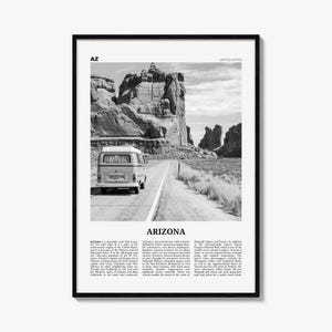 Arizona Poster, Black and White Desert Photo Print, Travel Newspaper Wall Art image 1
