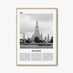 Bangkok Poster Print Black and White, Wat Arun Photo, Thailand Wall Art