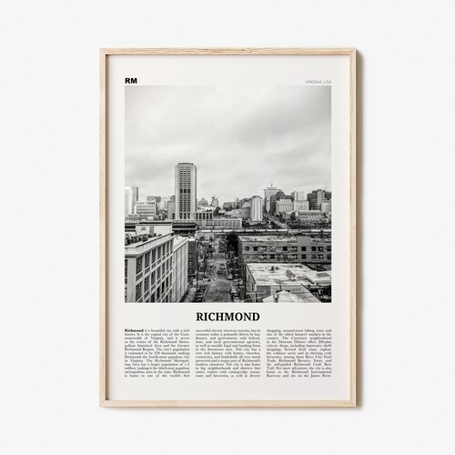 Richmond VA City Skyline At Night Black & White Wall Art. Richmond